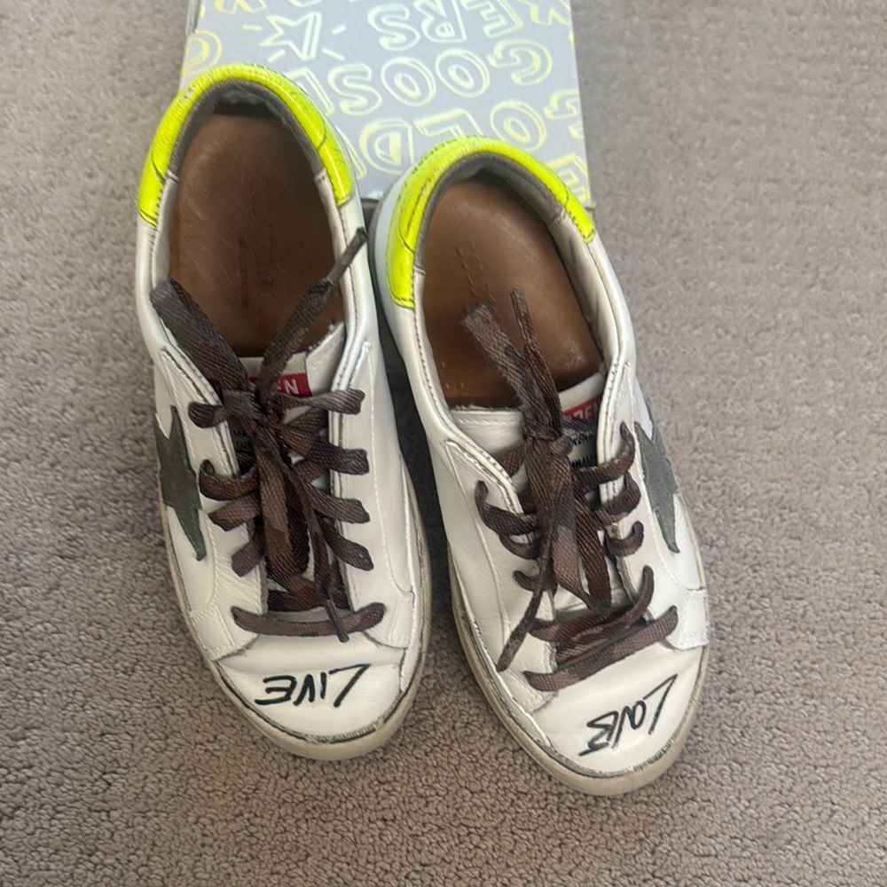 Golden Goose White and Yellow Sneakers
